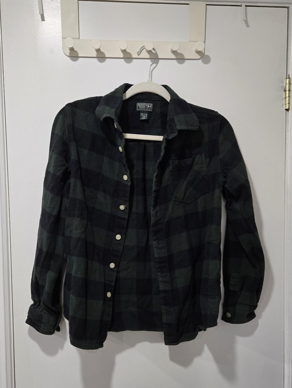 Roots Kids Green Plaid Flannel Button Down